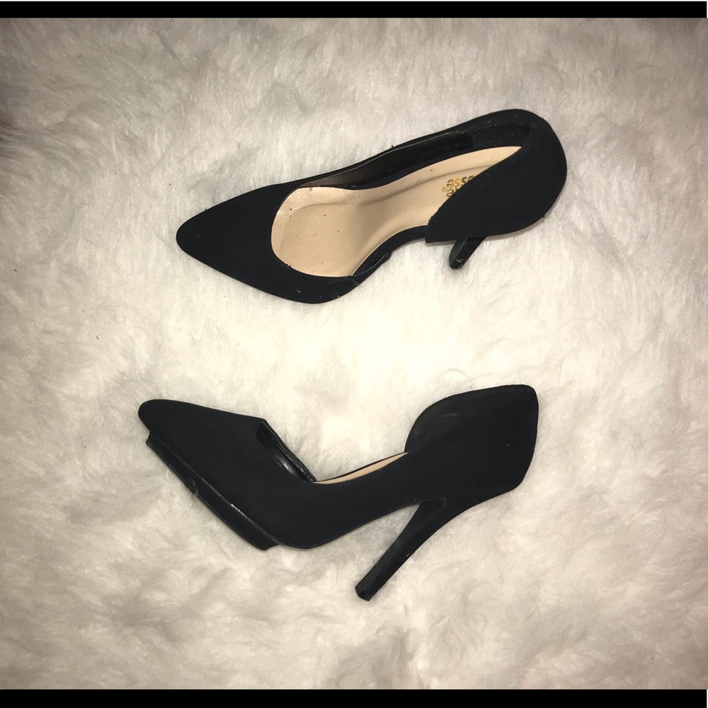 Black suede cutout platform heels
